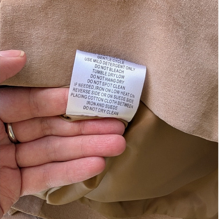 Margaret Godfrey Tan Suede Leather Blazer Jacket 3-Button Lined Size 14