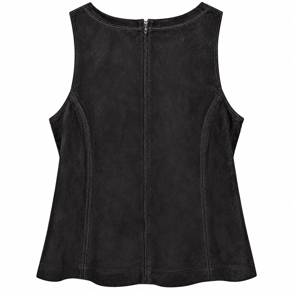 Etcetera Black Genuine Suede Sleeveless Top Back Zip Princess Seams NWT