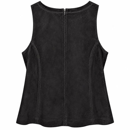 Etcetera Black Genuine Suede Sleeveless Top Back Zip Princess Seams NWT