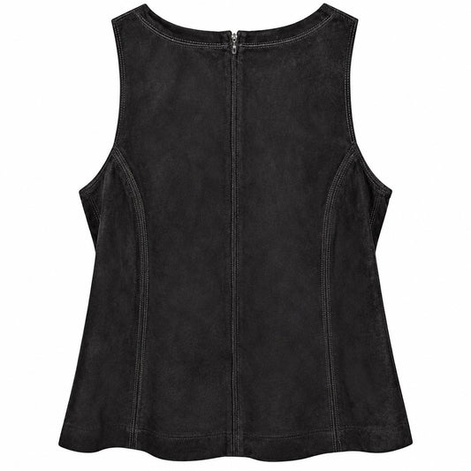 Etcetera Black Genuine Suede Sleeveless Top Back Zip Princess Seams NWT