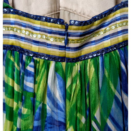 NWT 100% Silk BCBG Max Azria Tropical Print Halter Maxi | Sequin Empire Waist