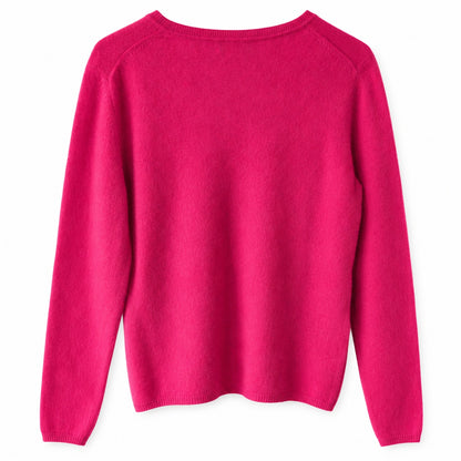 Andre Oliver 100% 2-Ply Pure Cashmere V-Neck Sweater, Fuchsia Pink, Size L