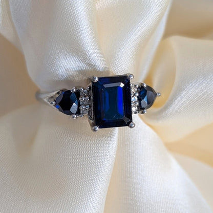 925 Sterling Silver Sapphire Ring Size 7 Blue Gemstone Statement Ring