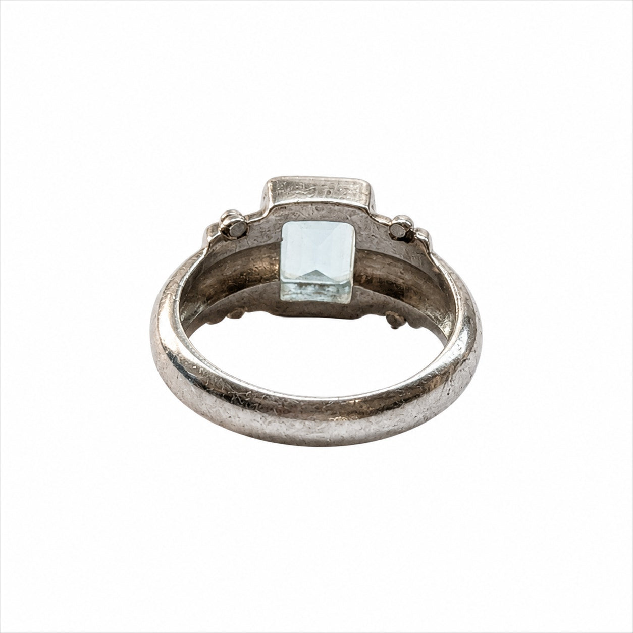 925 Sterling Silver Blue Topaz Ring Size 7.25 Emerald Cut Statement Ring