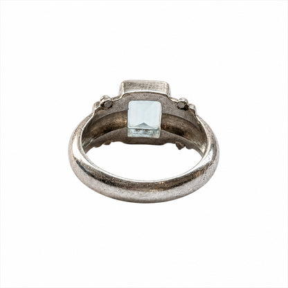 925 Sterling Silver Blue Topaz Ring Size 7.25 Emerald Cut Statement Ring