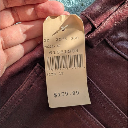 Wilsons Maxima Burgundy Genuine Leather Pants Bootcut 5 Pocket Size 12 NWT