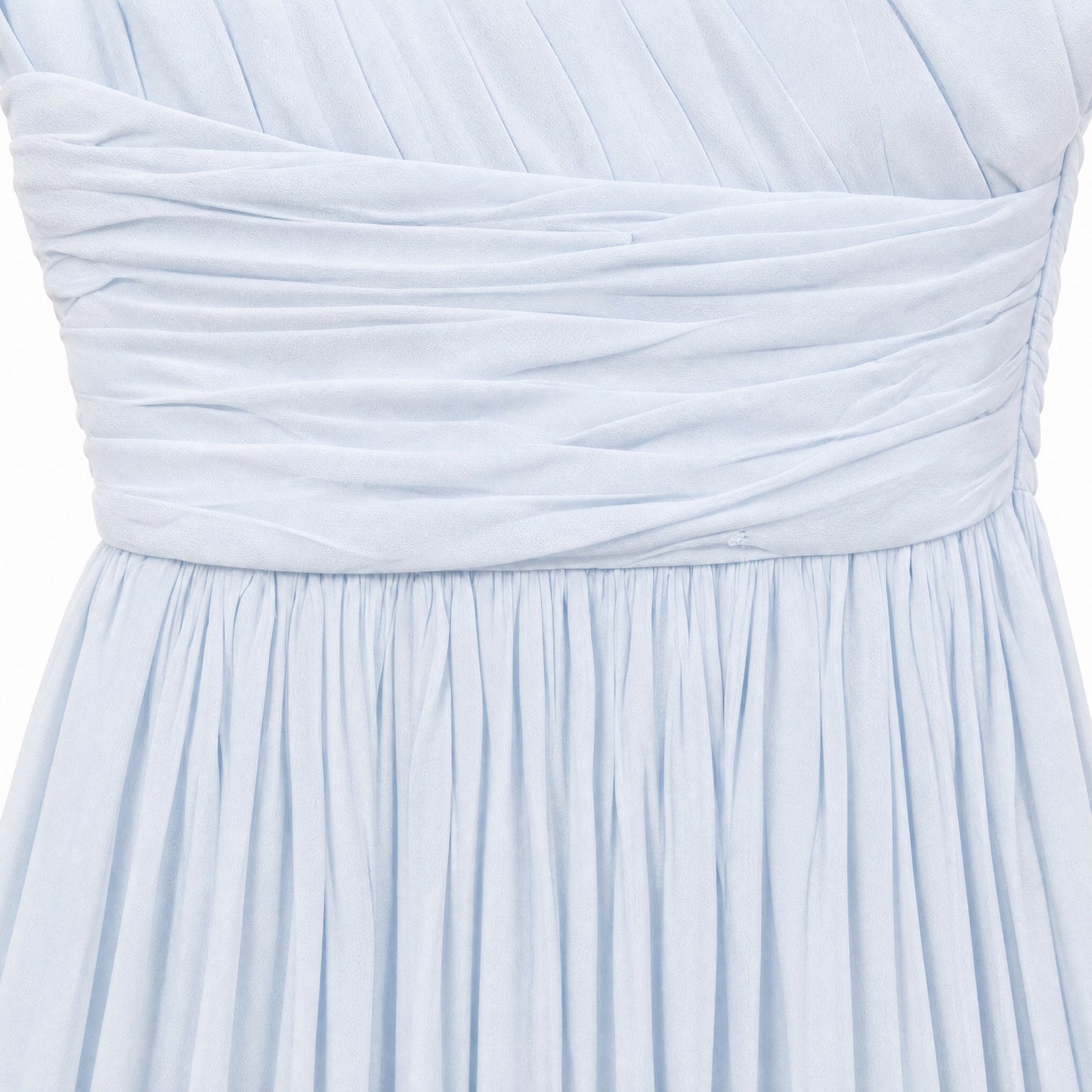 100% Silk  Pamella Roland Ice Blue One-Shoulder Pleated Chiffon Gown | Boned Bodice | Formal