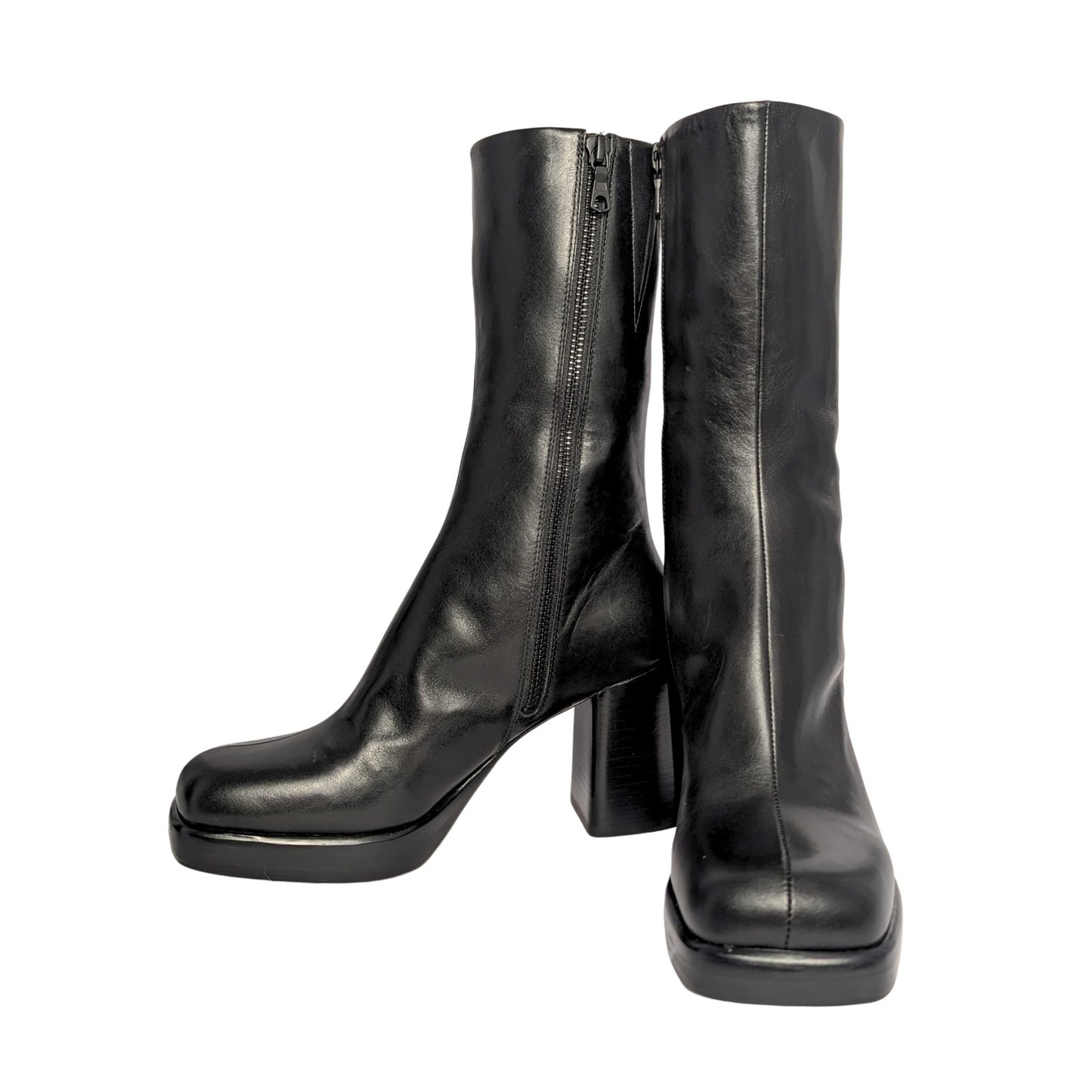 trinity boots, matrix boots, black ankle boots, black leather boots, 100% leather, block heel boots, platform boots, edgy boots, square toe boots,