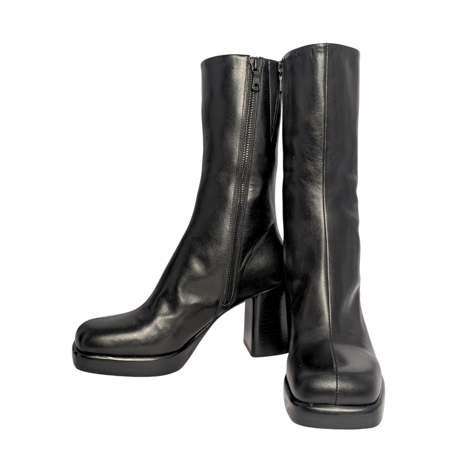 trinity boots, matrix boots, black ankle boots, black leather boots, 100% leather, block heel boots, platform boots, edgy boots, square toe boots,