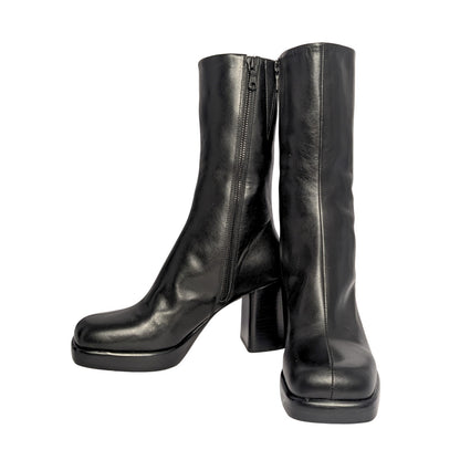 trinity boots, matrix boots, black ankle boots, black leather boots, 100% leather, block heel boots, platform boots, edgy boots, square toe boots,
