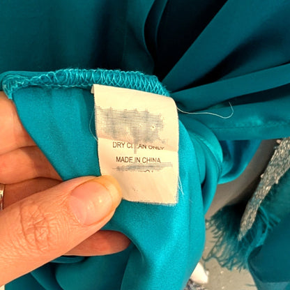 100% Silk Teal Satin Mini Shirt Dress Amanda Uprichard | Long Sleeve | S