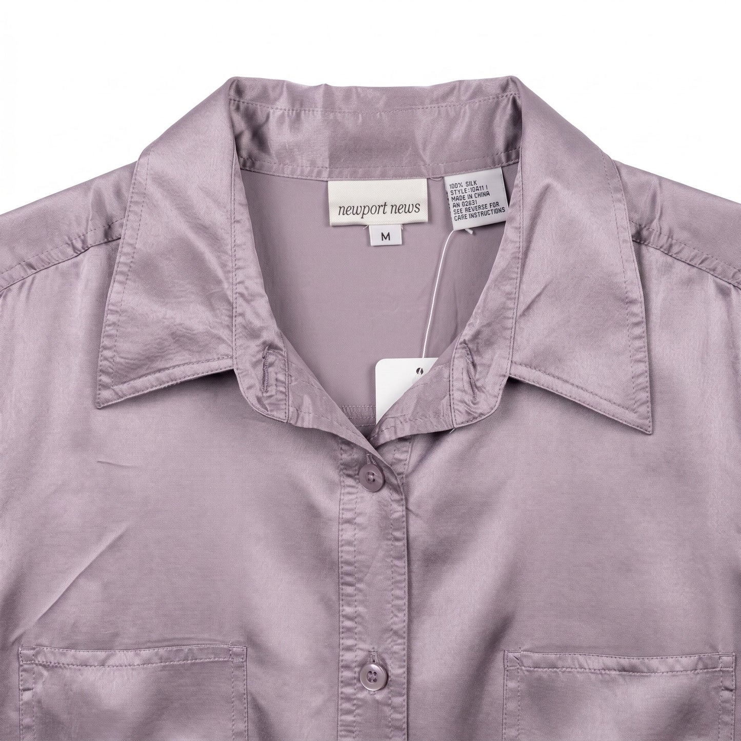 NWT 100% Pure Silk Newport News Lavender Purple Satin Blouse Size M