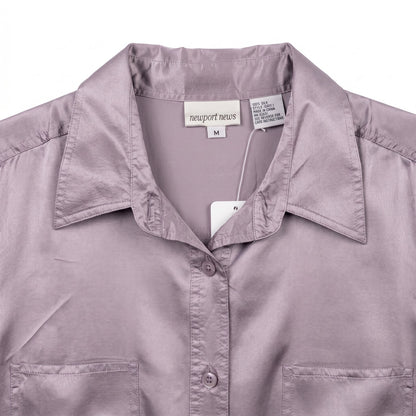 NWT 100% Pure Silk Newport News Lavender Purple Satin Blouse Size M