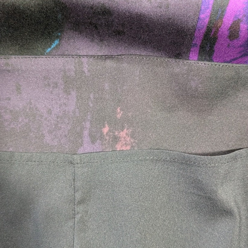 Banana Republic 92% Silk Watercolor Abstract Draped Mini Dress | Black Purple Teal