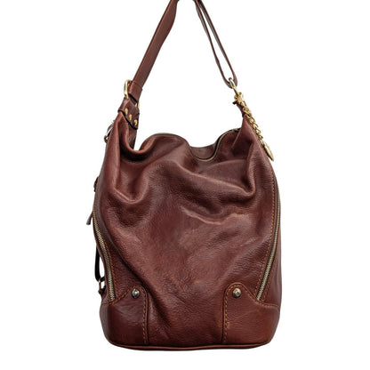 Marino Orlandi Cognac Brown Leather Convertible Backpack Shoulder Bag Made in Italy