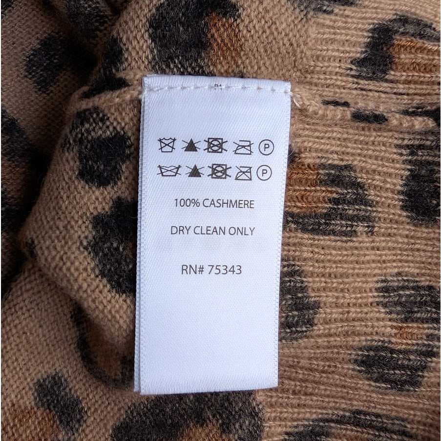 Cynthia Rowley 100% 2-Ply Cashmere Leopard Print Crew Neck Sweater, Size S
