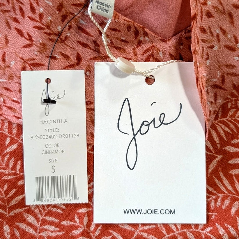 NWT 100% Silk Joie Hacinthia Asymmetric Ruffle Dress Cinnamon