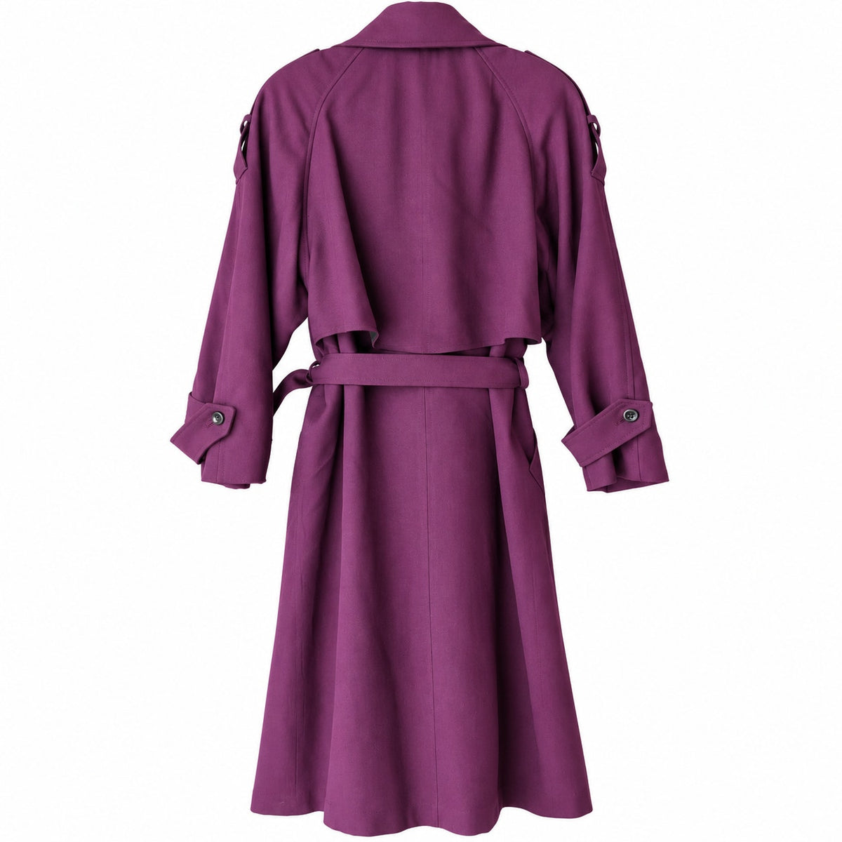 Vintage Art De La Mode Purple 100% Wool Trench Coat Belted Made in USA
