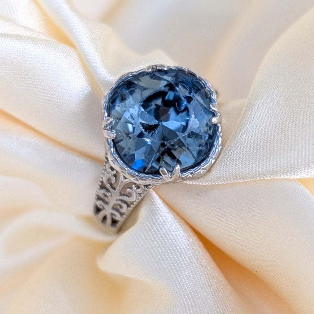 925 Sterling Silver Blue Statement Ring Size 5.5  Vintage Style Cocktail Ring