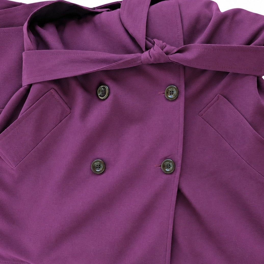 Vintage Art De La Mode Purple 100% Wool Trench Coat Belted Made in USA