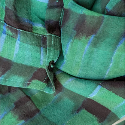 100% Silk Equipment Femme Sheer Green Blue Black Plaid Shirt | Size S