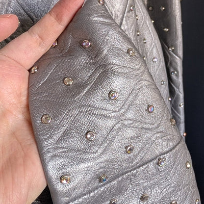 RARE DERO Rocco D'Amelio Silver Studded Leather Skirt Suit Quilted Jacket