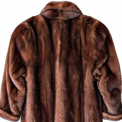 Vintage The Evans Genuine Mink Fur Jacket Brown Notched Collar Mid Length