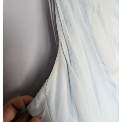 100% Silk  Pamella Roland Ice Blue One-Shoulder Pleated Chiffon Gown | Boned Bodice | Formal