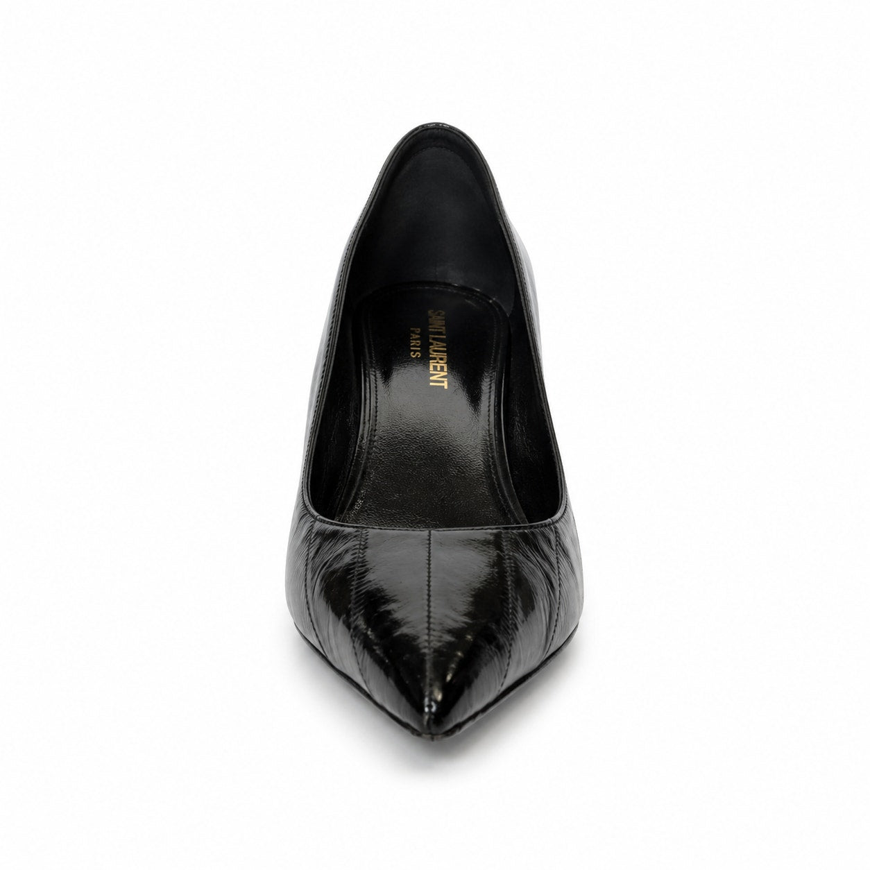 100% Genuine Eel Skin Saint Laurent Paris Black Kitten Heel Pumps Size 38.5 / US 8