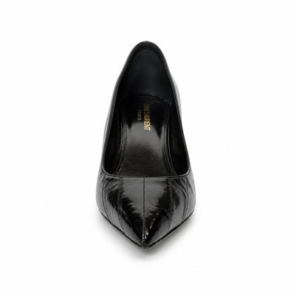 100% Genuine Eel Skin Saint Laurent Paris Black Kitten Heel Pumps Size 38.5 / US 8