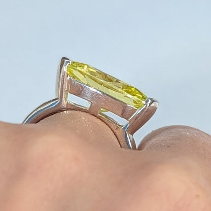 925 Stacking Sterling Silver Man Made Lemon Quartz Rings Set Size 7 & 7.5 Yellow Quartz  Silver Pair