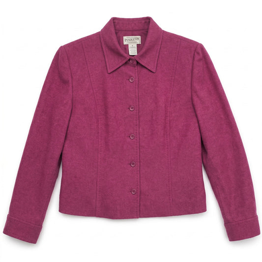 Pendleton 100% Virgin Wool Button Front Shirt Jacket, Berry Magenta, Size 8