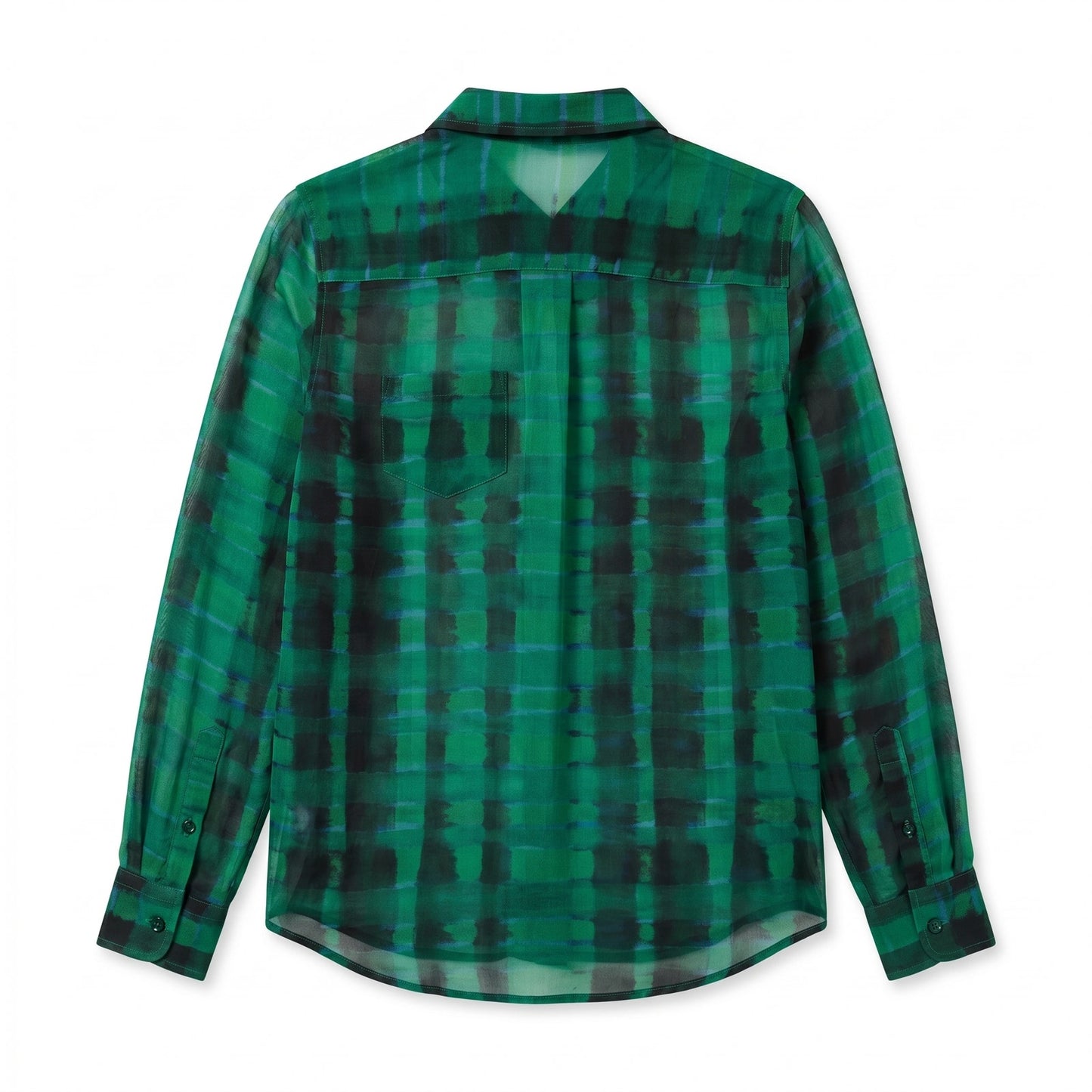 100% Silk Equipment Femme Sheer Green Blue Black Plaid Shirt | Size S
