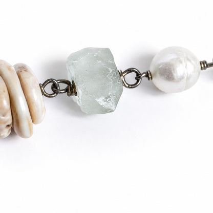 Artisan Sterling Silver Seashell Moonstone Pearl Necklace 24.5"