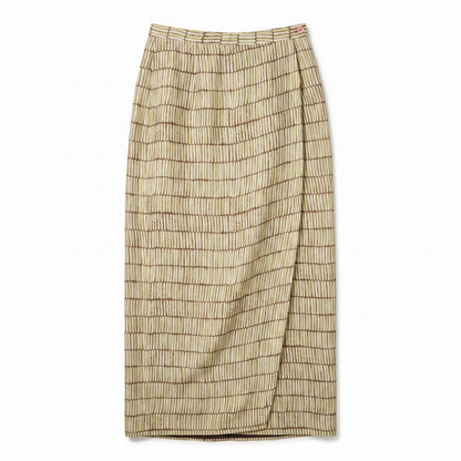 100% Silk Ann Taylor Chartreuse Brown Abstract Print Pencil Skirt | Size 4