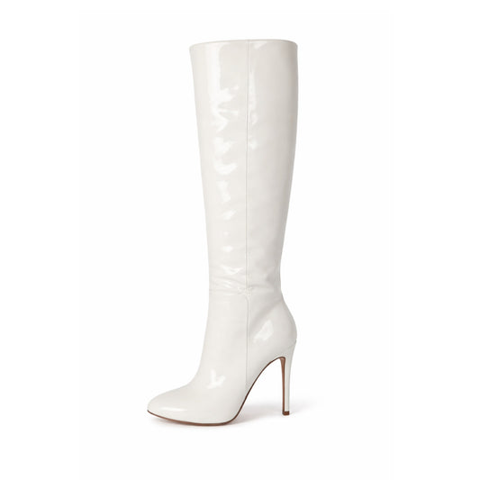 Aquazzura Brera 105 White Patent Leather Knee-High Boots Size 36.5 NWT