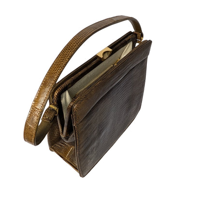 100% Genuine Lizard Skin Vintage Pallizio  Handbag Green Brown Leather Purse with Coin Purse