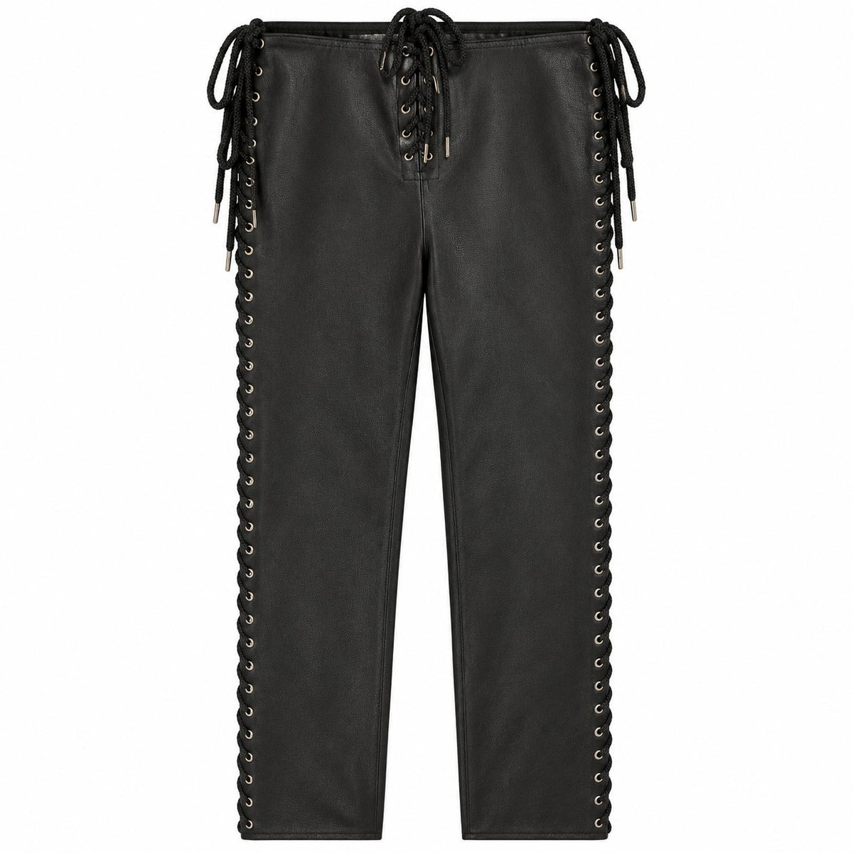RARE Black Genuine Leather Lace-Up Pants 2XL