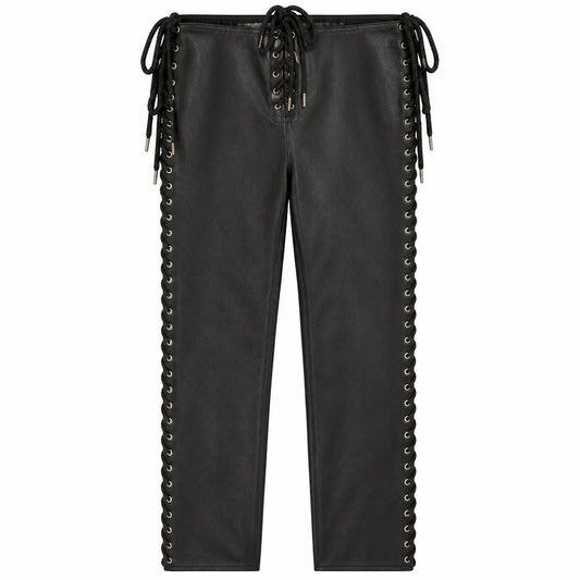 RARE Black Genuine Leather Lace-Up Pants 2XL