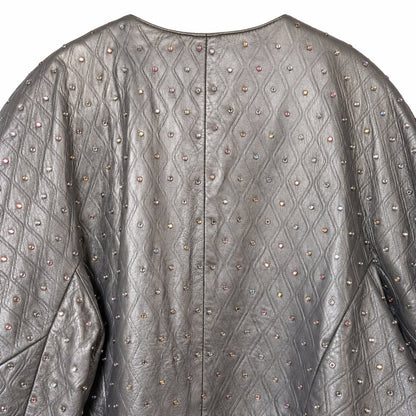 RARE DERO Rocco D'Amelio Silver Studded Leather Skirt Suit Quilted Jacket