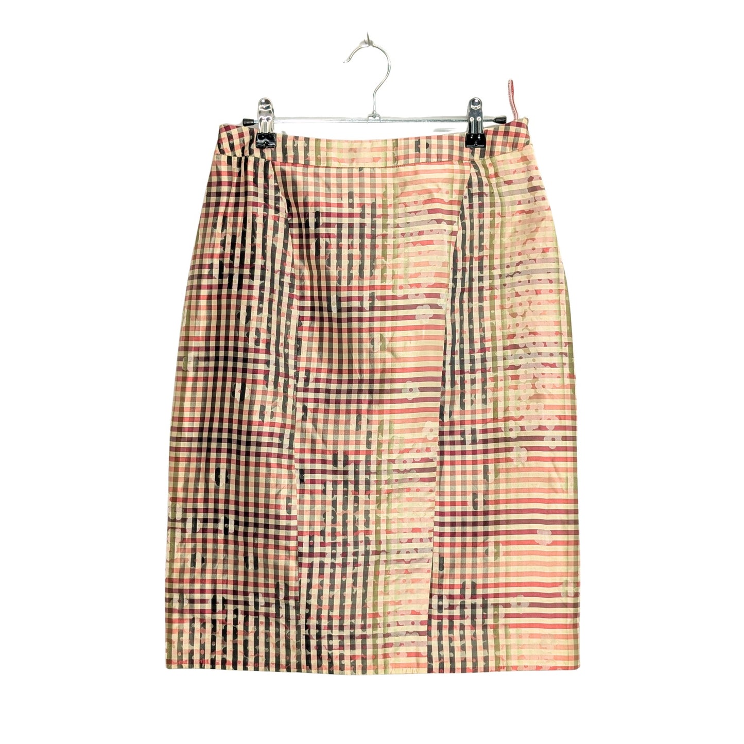 checked skirt, silk skirt, vintage, collectable fashion, French designer, rare find, above the knee, below the knee, floral, checkers, pink, cream, green, yellow, FR 40