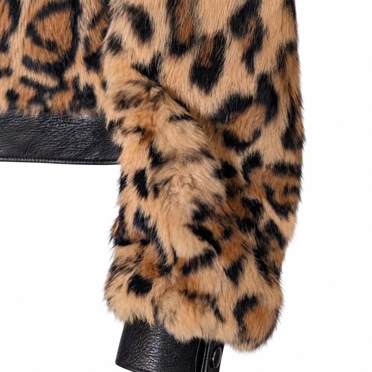 Pam & Gela Genuine Rabbit Fur Leather Leopard Bomber Jacket Size S