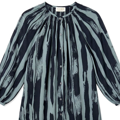 100% Silk Tucker by Gaby Basora  Abstract Brushstroke Midi Dress