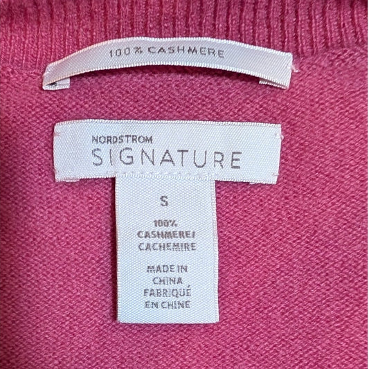 Nordstrom Signature 100% Cashmere V-Neck Sweater, Pink, Size S