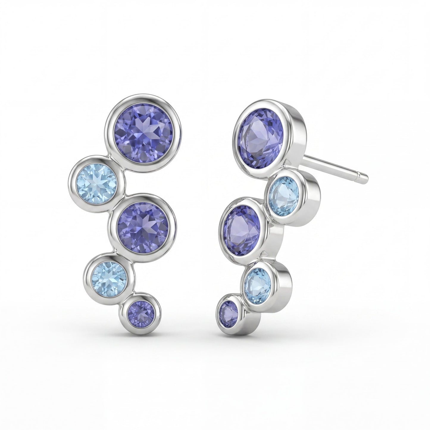 925 Sterling Silver Amethyst & Blue Topaz Stud Earrings Bezel Set Post Earrings New
