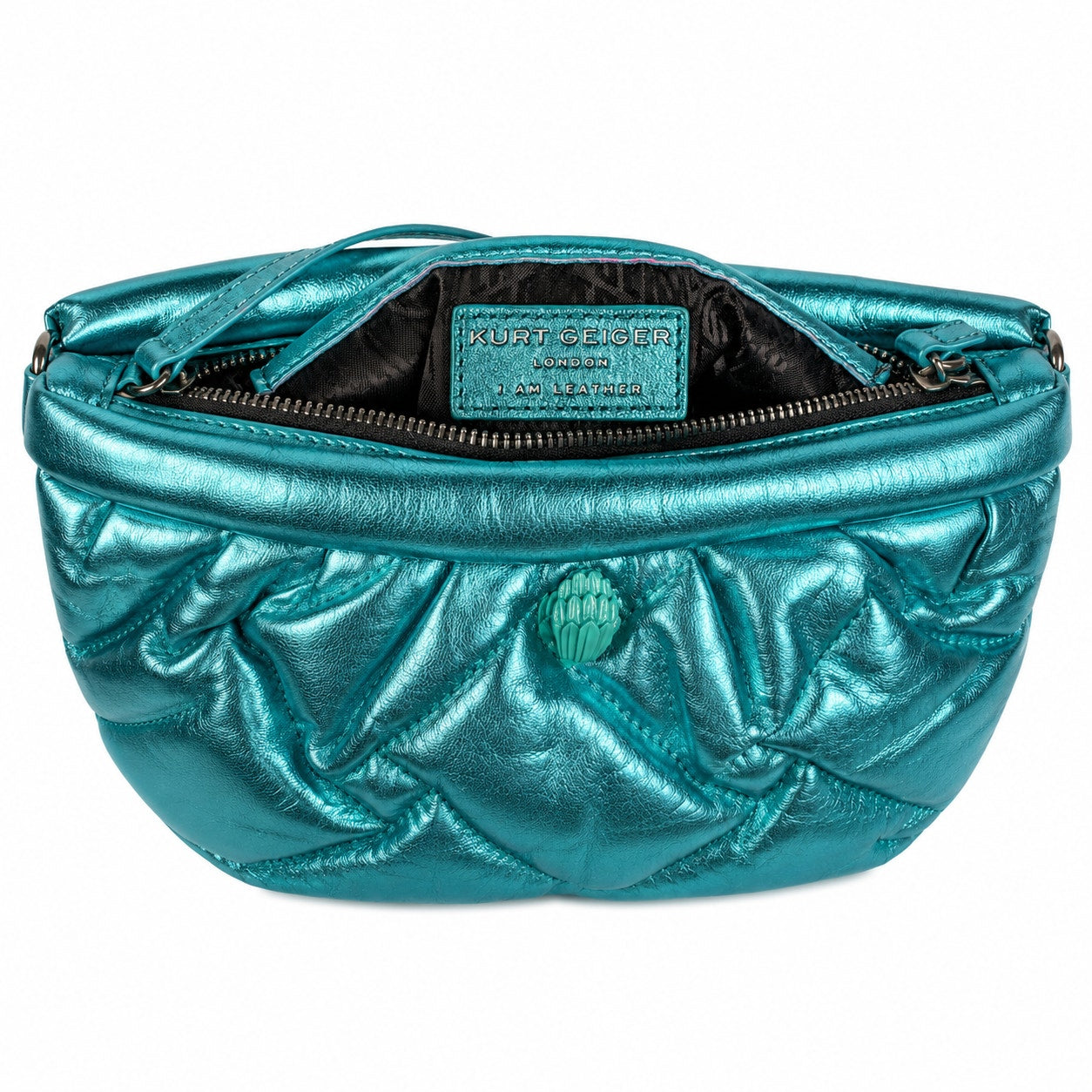 Kurt Geiger London Leather Bag Teal Quilted Crossbody Removable Chain