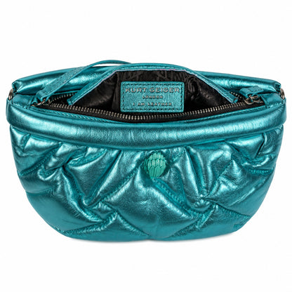 Kurt Geiger London Leather Bag Teal Quilted Crossbody Removable Chain