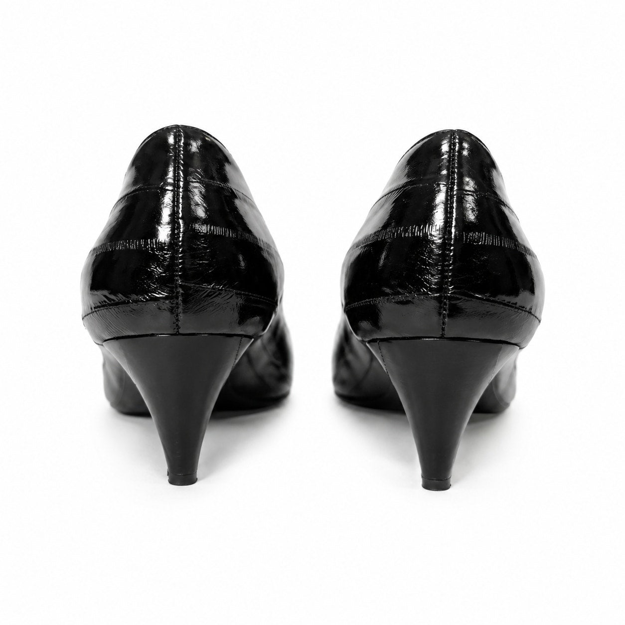 100% Genuine Eel Skin Saint Laurent Paris Black Kitten Heel Pumps Size 38.5 / US 8