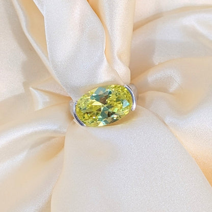 925 Stacking Sterling Silver Man Made Lemon Quartz Rings Set Size 7 & 7.5 Yellow Quartz  Silver Pair