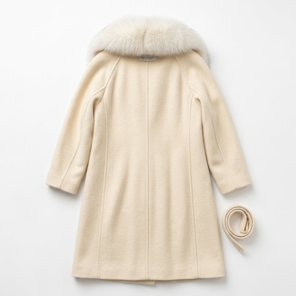 Vintage Windermere Cream Wool A-Line Coat with Detachable Fox Fur Collar
